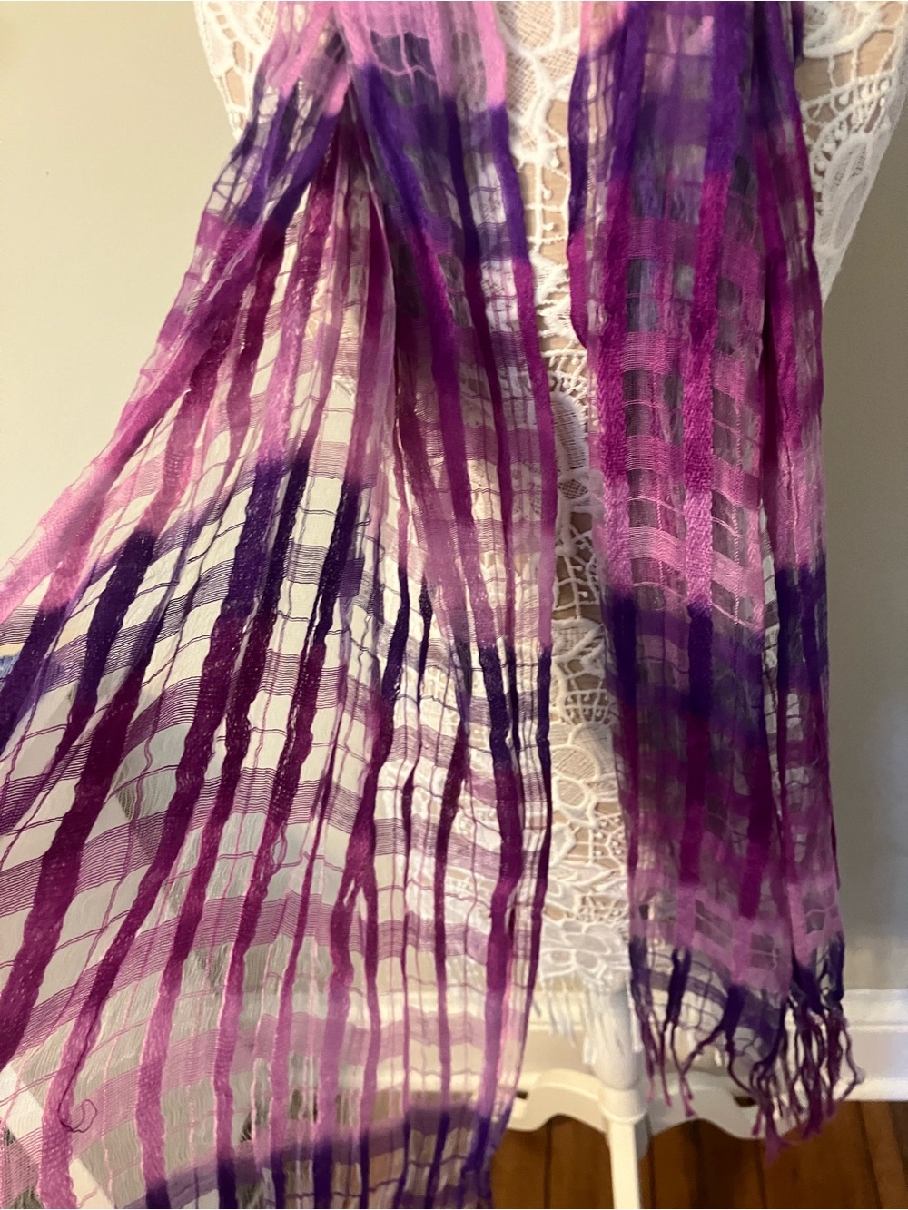 Purple & Pink Lightweight Textured Women's Scarf - Picture 3 of 4